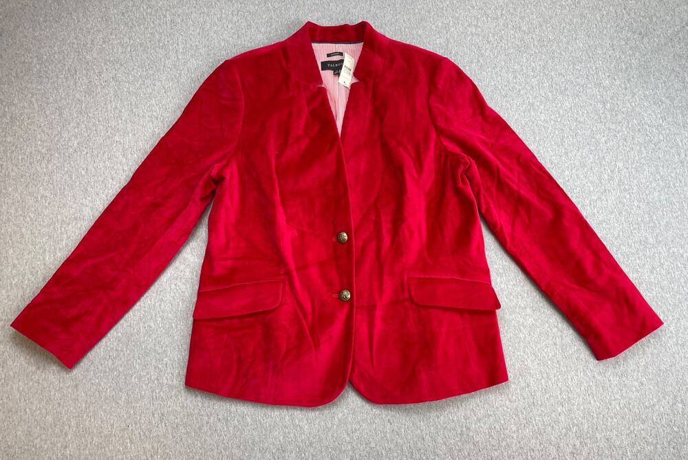 Talbots Blazer Womens 14 Red 100% Cotton Velvet 2-Button Aberdeen Lined NWT